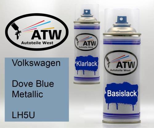 Volkswagen, Dove Blue Metallic, LH5U: 400ml Sprühdose + 400ml Klarlack - Set, von ATW Autoteile West.